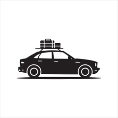 Obraz premium Car silhouette with luggage on roof rack for travel road trip.