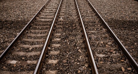 Fototapeta premium Textured background with metallic iron rails arranged on railroad transportation lines
