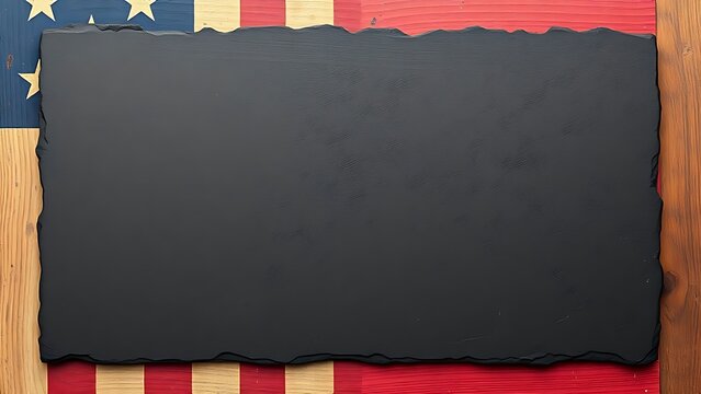 Vintage American flag border framing a dark slate surface, combining rustic and patriotic elements.
