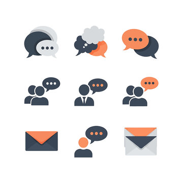 Chat speech bubbles and icons.