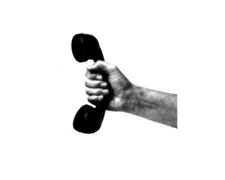 Retro Halftone Vector Illustration of a Hand Holding a Vintage Rotary Dial Telephone Receiver on Transparent Background for Creative Design