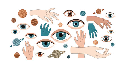 Hands and Eyes with Planets Around. © Bonaji