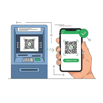 Hand holding phone with QR code.