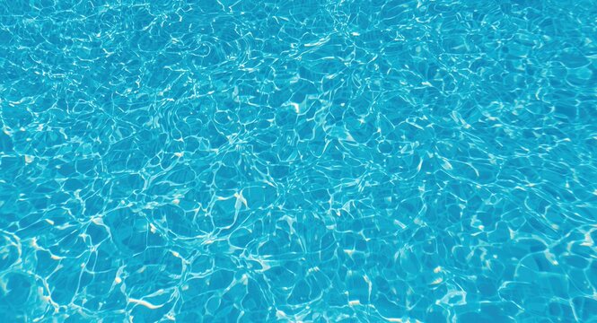 Sunny summer setting showcasing fiberglass swimming pool entrance with teak flooring and pristine blue water plus blank text space