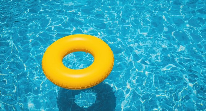 Yellow donut pool float calmly floating in pristine clear water
