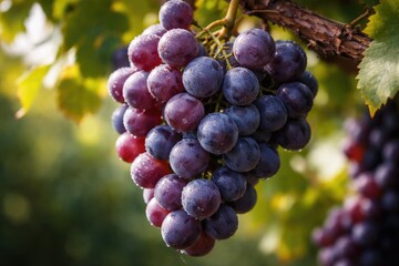Fototapeta premium Detailed close-up of ripe grapes hanging from a vine branch