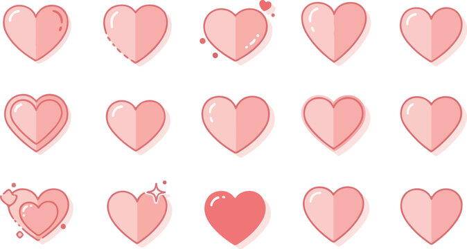 Collection of cute pink heart stickers and vector elements for love themed edit