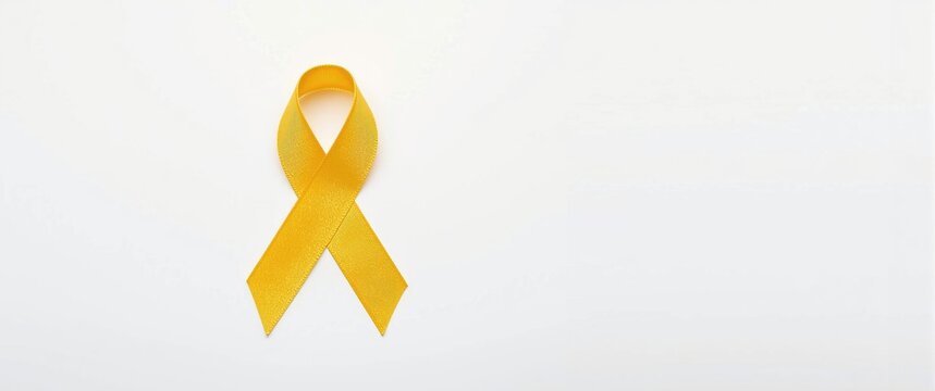 Yellow cancer awareness ribbon for sarcoma on clean white backdrop