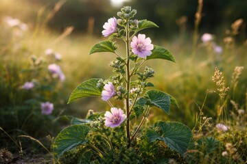 Naklejka premium Recognizing the wild mallow plant in natural habitats