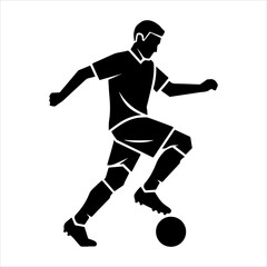 Obraz premium Dynamic silhouette of a male soccer player dribbling the ball with intensity.