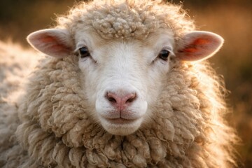 Obraz premium Close up of a fluffy sheep face with detailed fur texture