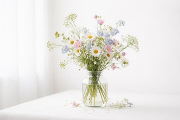 Obraz premium Minimalist spring wildflower bouquet on white background for home decoration