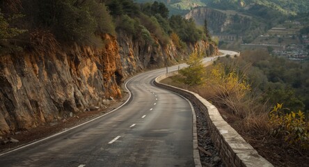 Naklejka premium Winding roadways along historic Silk trading corridor with natural surroundings