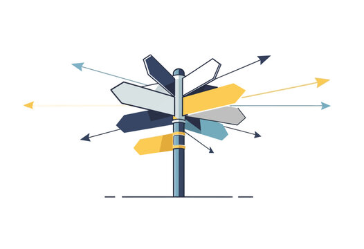 Illustration of a signpost with multiple arrows pointing in different directions, symbolizing choices and decision-making