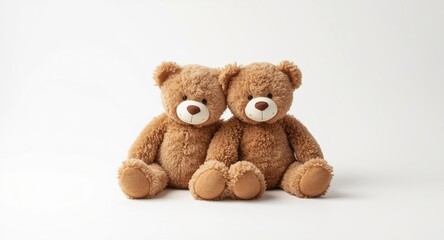 Obraz premium Two endearing brown teddy bears showcased on a flawless white backdrop
