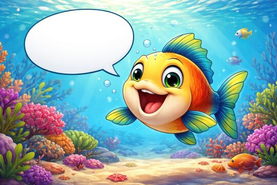 playful cartoon fish speaking with a speech bubble