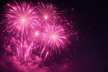 Fototapeta premium Bright pink fireworks bursting in the night sky with ample copy space