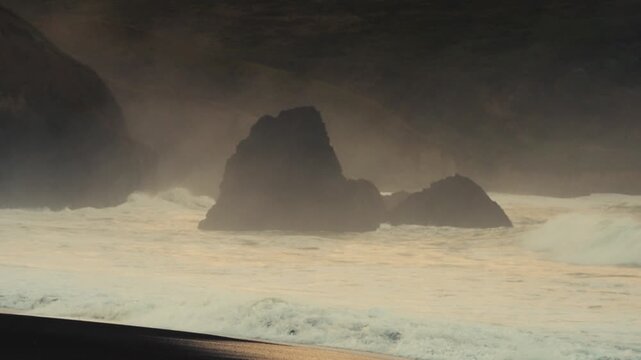 Misty Beach at Sunrise in Slow Motion