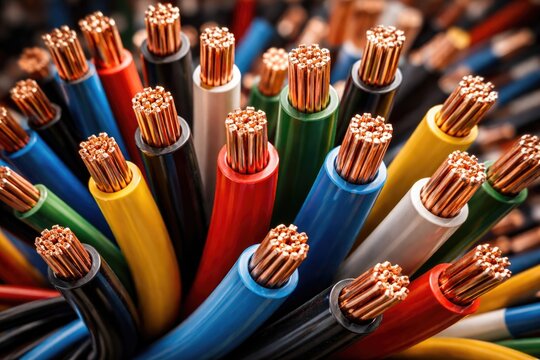 Collection of vibrant electrical cables with visible copper tips for industrial and DIY use