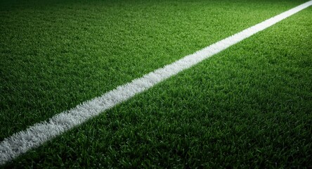Fototapeta premium Synthetic grass field showing a continuous white line for sports boundaries