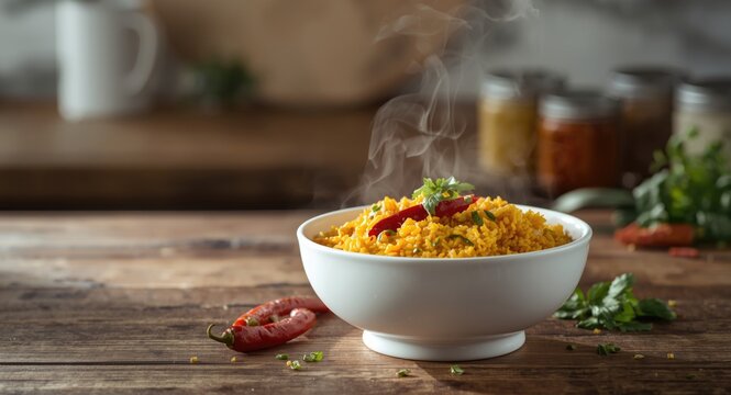 Zesty trevally fish curry with fragrant white rice presented in a bowl rich with vibrant spices and colors
