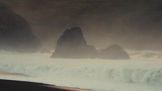 Misty Beach at Sunrise in Slow Motion