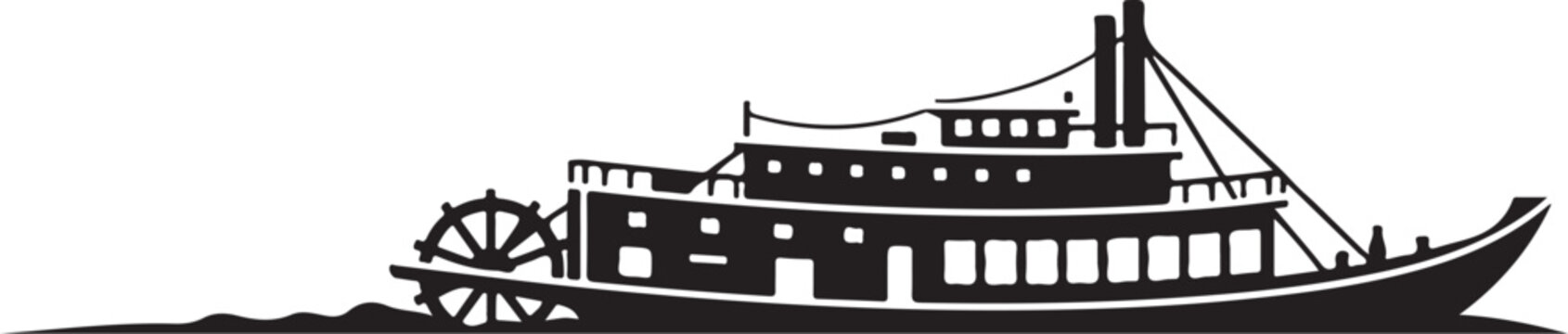 Steamboat, paddle steamer, riverboat, black silhouette, vector illustration