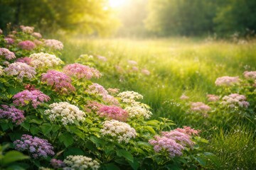 Obraz premium Colorful elderberry blossoms flourishing in a lush green field with copy space for text overlay