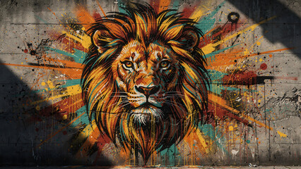 Naklejka premium Urban Lion Graffiti Street Art Wall Painting