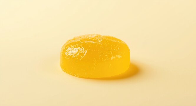 Sweet tasting yellow hard candy showcasing copy space area