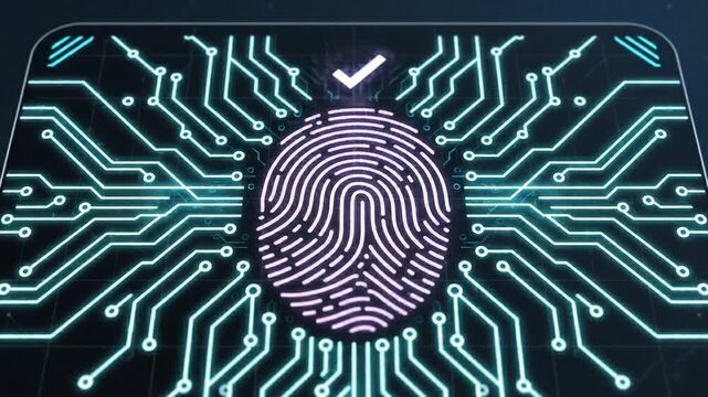Flat vector data protection multi factor concepts. Confident secure flat vector digital fingerprint graphic showing multi factor data protection concept with biometric scan technology for cyber access