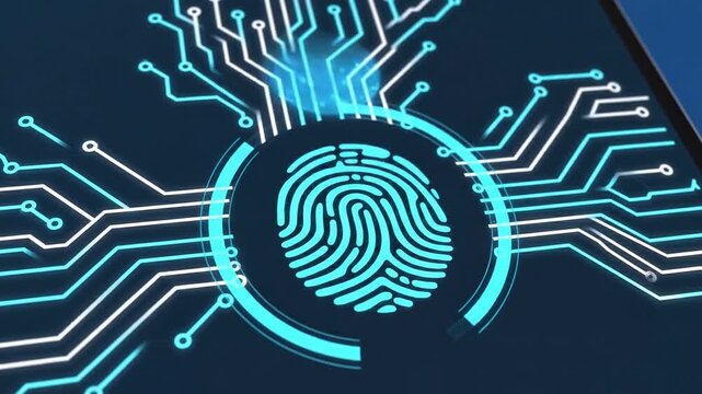 Flat vector data protection multi factor concepts. Confident secure flat vector fingerprint circuit graphics offers multiple factor cyber data protection through modern biometric technology safeguards