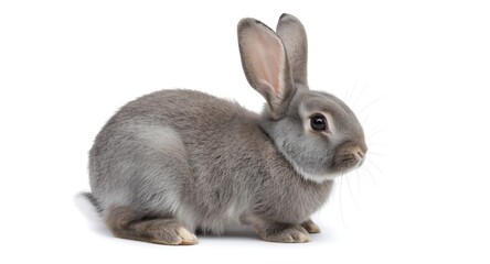 Fototapeta premium Gray domestic rabbit with distinctive large ears photographed in studio against a crisp white background
