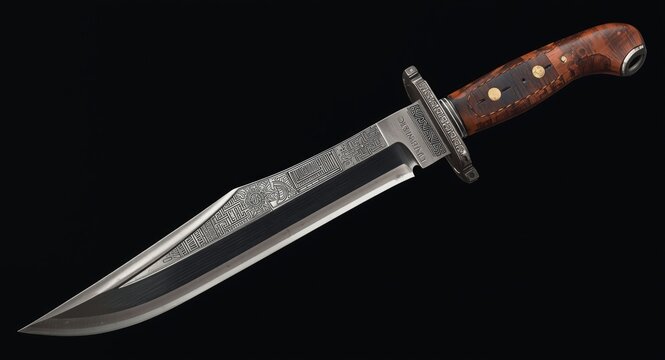 Traditional Nepalese Gurkha kukri knife with detailed blade engraving isolated