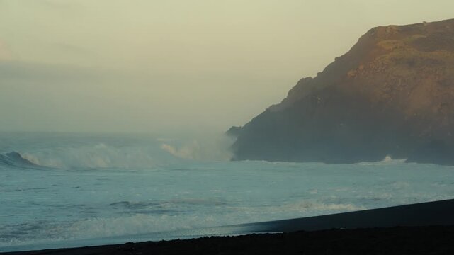 Misty Beach at Sunrise in Slow Motion
