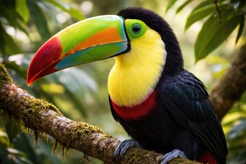 Obraz premium close up portrait of a colorful toucan perched on a tropical branch