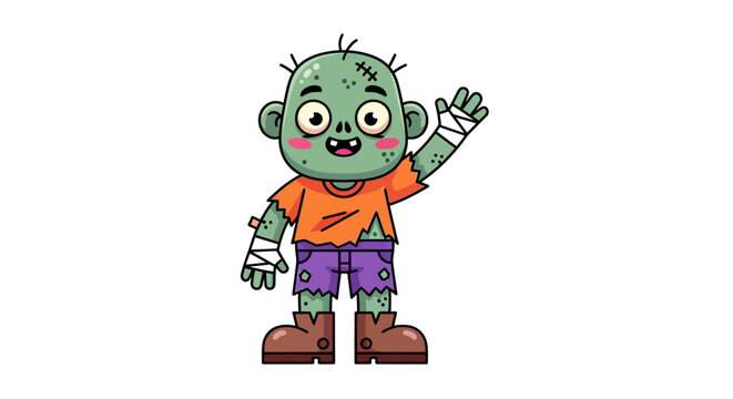 Cartoon zombie character in orange shirt.
