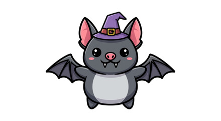 Fototapeta premium Cute Cartoon Bat Wearing Witch Hat.