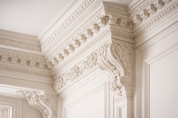 Obraz premium Classic white cornice detail on an interior wall with elegant molding