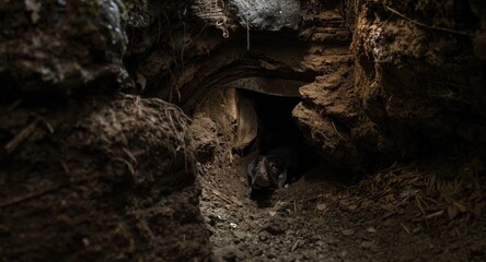 Naklejka premium Underground animal passageway opening in loose dirt