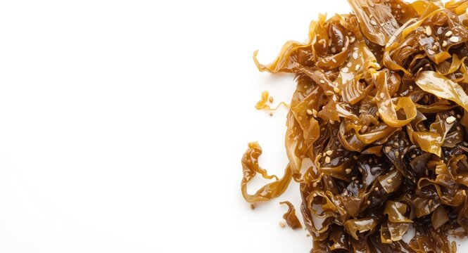 White backdrop emphasizing kombu kelp brown algae for food preparation photos