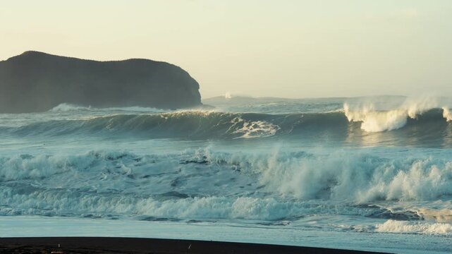 Misty Beach at Sunrise in Slow Motion