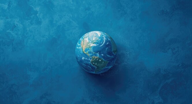 World map with ocean blue textured backdrop for copy space