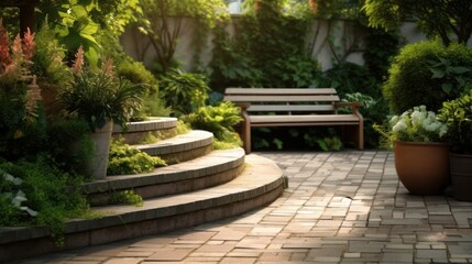 Obraz premium Experience ultimate serenity in this beautifully landscaped sun-drenched garden sanctuary.