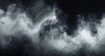 Fototapeta premium White mist and fog swirling on a dark background with smoky vapor effects
