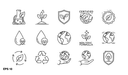 Fototapeta premium Eco chemical safety certification outline icon set vector