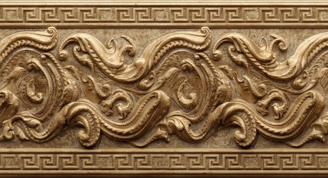 Roman inspired wave border with detailed Greek meander ornamentation