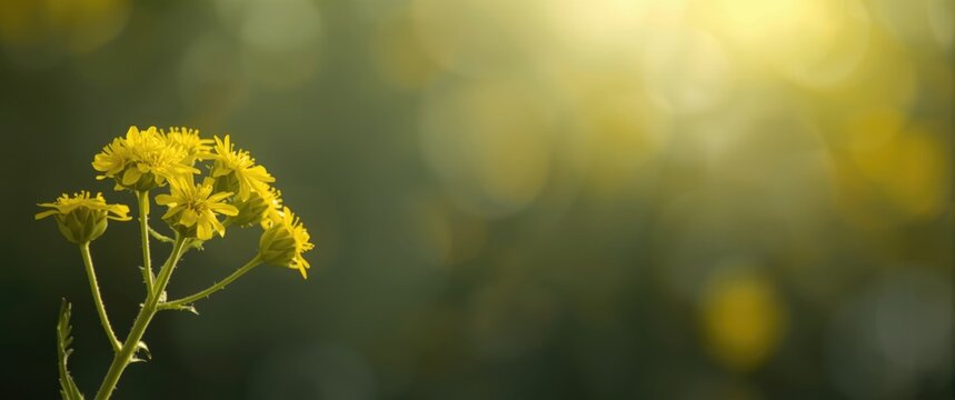 Yellow Limnocharis flava blossoms set against a gentle blurred backdrop for copy space