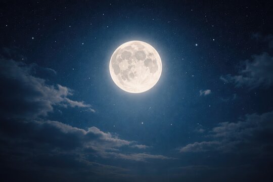 Full Moon Illuminating Clear Night Sky with Stars