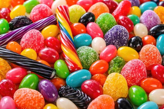 Vibrant candy collection showcasing assorted jelly beans licorice and gumdrops